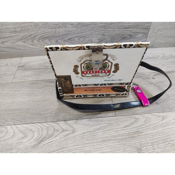 Cigar Box Purse Adorable Kitten's Design Silver Trim Sequins Checker Interior - Picture 14 of 16